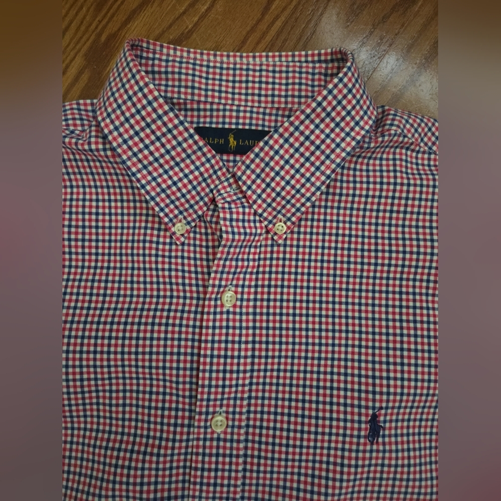 Ralph Lauren Men's Red and Blue Checkered Shirt Xl